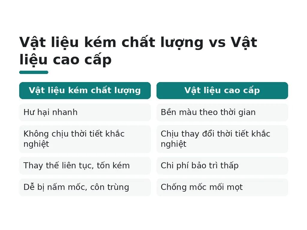 Vật liệu kém chất lượng vs Vật liệu cao cấp