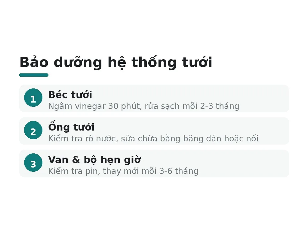 Kiểm tra và bảo dưỡng từng bộ phận hệ thống tưới thế nào?