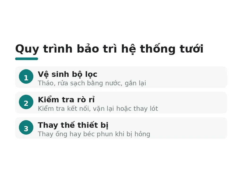 Bảo trì và vệ sinh hệ thống tưới định kỳ